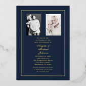 50th Wedding Anniversary Navy Gold Border   Folie Uitnodiging (Voorkant)