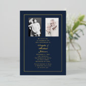 50th Wedding Anniversary Navy Gold Border   Folie Uitnodiging (Staand Voorkant)