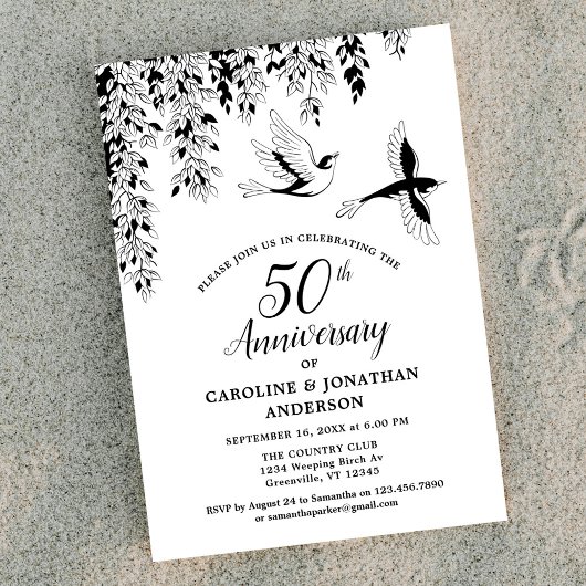 50th Wedding Anniversary Silver Birch Flying Birds Kaart