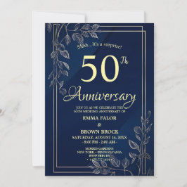 50th Wedding Anniversary Surprise Invitation Navy Kaart