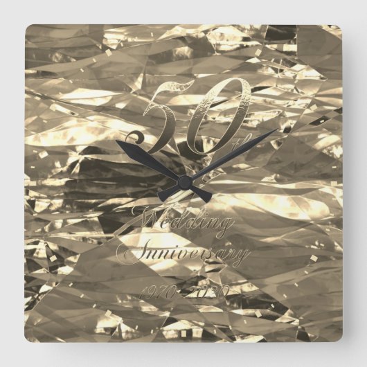 50th Wedding Jubileum 1970 2020 Chic Faux Gold Vierkante Klok (Voorkant)