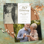 50th Wedding Jubileum 2 Foto slaat de datum op Aankondigingskaart<br><div class="desc">Pas je favoriete trouwfoto aan met je speciale 50e gouden trouwdag-feestelijke details in chic gold-typografie. Het omgekeerde kenmerkt een tweede speciale foto. Ontworpen door: Thisnotme©</div>