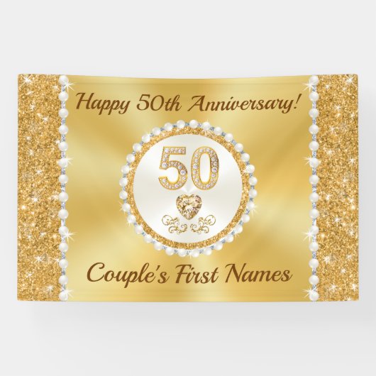 50th Wedding Jubileum Banner PERSONALIZED, Gold (Horizontaal)