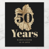 50th Wedding Jubileum Black en Gold Monogram Wijn Etiket (Enkel label)