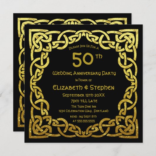 50th Wedding Jubileum Black & Gold Celtic Knot Kaart (Voorkant / Achterkant)