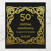 50th Wedding Jubileum Black & Gold Celtic Knot Wijn Etiket (Enkel label)