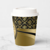 50th Wedding Jubileum Black & Gold Damaspape Papieren Bekers (Links)