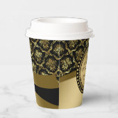 50th Wedding Jubileum Black & Gold Damaspape Papieren Bekers (Rechts)