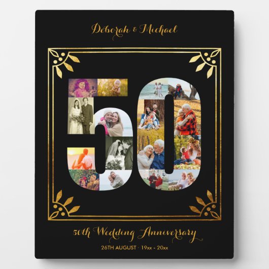 50th Wedding Jubileum Black Gold Photo Collage Fotoplaat (Voorkant)