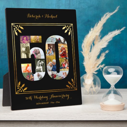50th Wedding Jubileum Black Gold Photo Collage Fotoplaat (Zijkant)