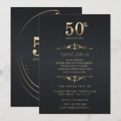 50th Wedding Jubileum Black Uitnodiging (Voorkant / Achterkant)
