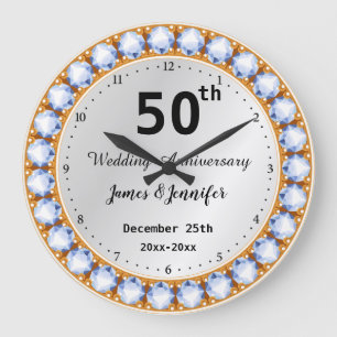 50th Wedding Jubileum diamant Aangepaste namen Grote Klok