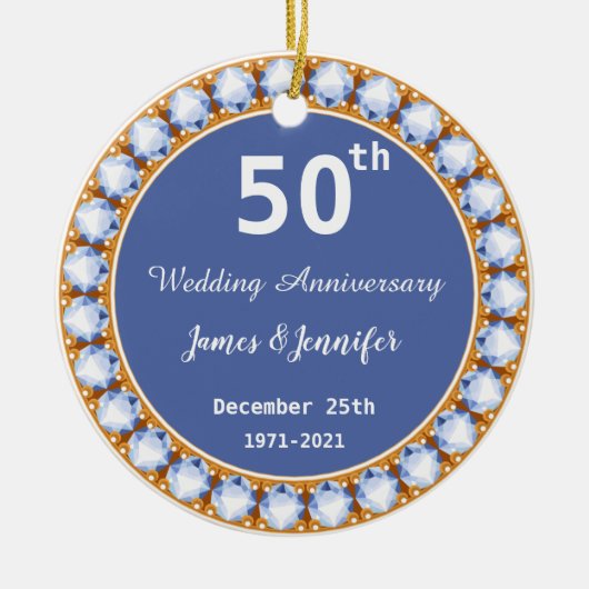50th Wedding Jubileum diamant Aangepaste namen Keramisch Ornament (Voorkant)