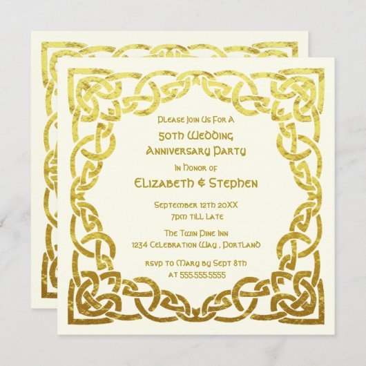 50th Wedding Jubileum Faux Gold Celtic Knot Kaart (Voorkant / Achterkant)