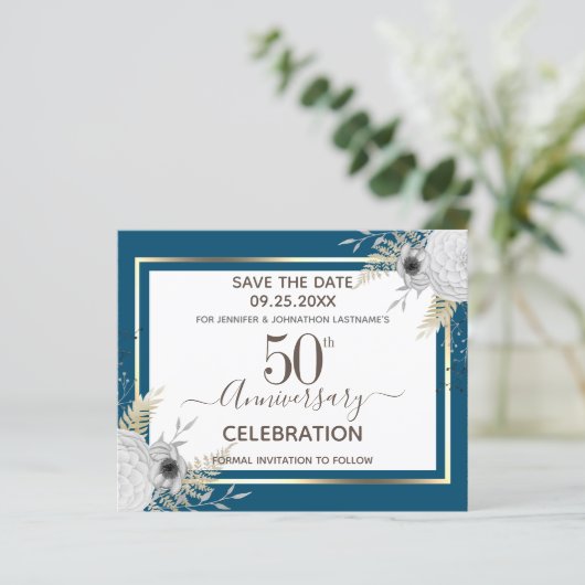 50th Wedding Jubileum Floral Save the Date (Staand voorkant)