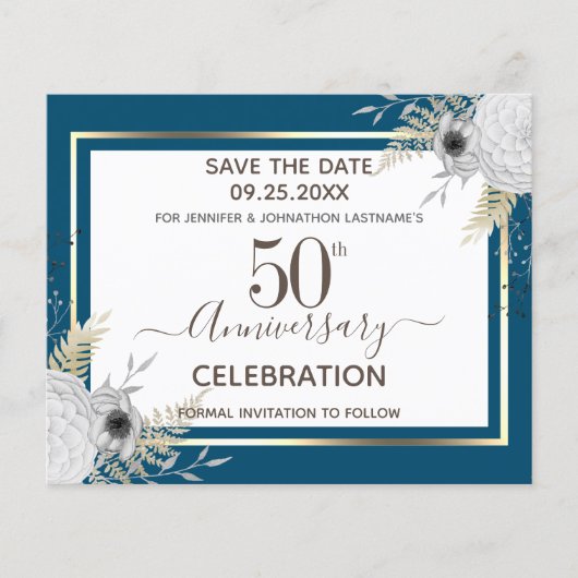50th Wedding Jubileum Floral Save the Date (Voorkant)