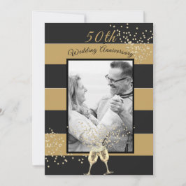 50th Wedding Jubileum Foto Black Gold Elegant Kaart