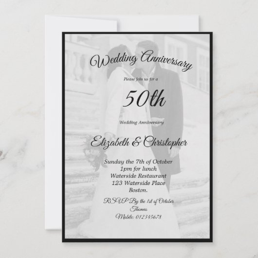 50th Wedding Jubileum Foto Elegant Black White Kaart (Achterkant)