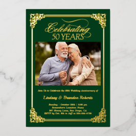 50th Wedding Jubileum Foto Green Gold Folie Uitnodiging
