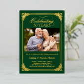 50th Wedding Jubileum Foto Green Gold Folie Uitnodiging (Staand Voorkant)