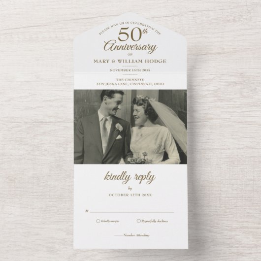 50th Wedding Jubileum Foto Monogram All In One Uitnodiging (Binnen)