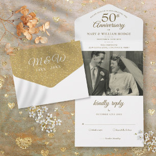 50th Wedding Jubileum Foto Monogram All In One Uitnodiging