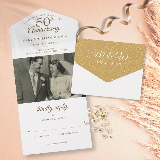 50th Wedding Jubileum Foto Monogram All In One Uitnodiging