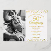 50th Wedding Jubileum Foto Save the Date Gold Folie Uitnodiging (Voorkant)