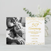50th Wedding Jubileum Foto Save the Date Gold Folie Uitnodiging (Staand Voorkant)