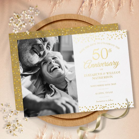 50th Wedding Jubileum Foto Save the Date Gold Folie Uitnodiging