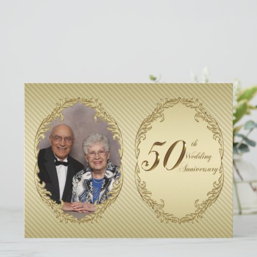 50th Wedding Jubileum Foto Uitnodiging Kaart (Staand voorkant)