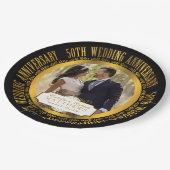 50th Wedding Jubileum Foto zwart | Goudtoon Papieren Bordje (Gekanteld)