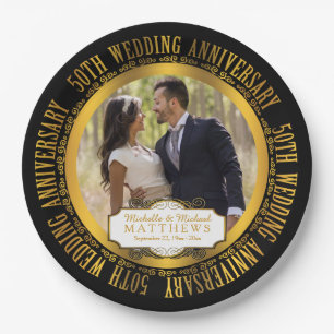 50th Wedding Jubileum Foto zwart Goudtoon Papieren Bordje