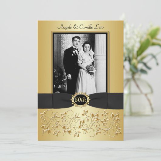 50th Wedding Jubileum Fotosjabloon uitgenodigd Kaart (Staand voorkant)
