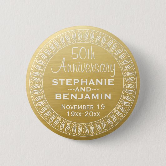 50th Wedding Jubileum Gepersonaliseerd goud Ronde Button 5,7 Cm (Voorkant)
