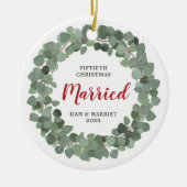 50th Wedding Jubileum Gepersonaliseerde Eucalyptus Keramisch Ornament (Voorkant)