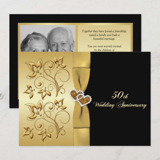 50th Wedding Jubileum Gezamenlijk Harten Uitnodige Kaart (Voorkant / Achterkant)