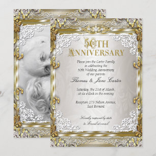 50th Wedding Jubileum  Gold Beige Foto Kaart
