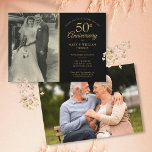 50th Wedding Jubileum Gold Black 2 Foto Kaart<br><div class="desc">Pas je favoriete trouwfoto aan met je speciale 50e gouden trouwdag-feestdetails in de chic gold-typografie op een zwarte achtergrond. Het omgekeerde kenmerkt een tweede speciale foto. Ontworpen door: Thisnotme©</div>