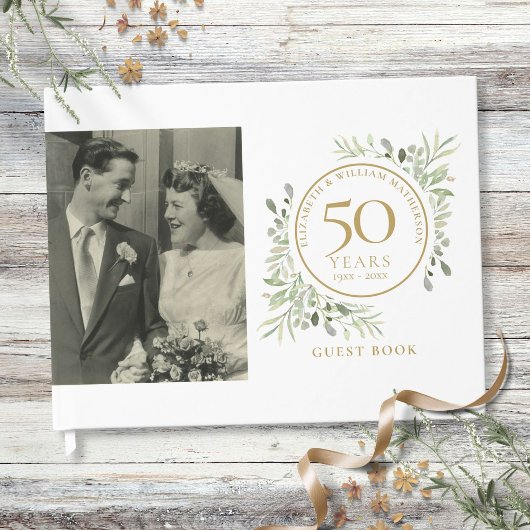50th Wedding Jubileum Gold Greenery Foto Gastenboek