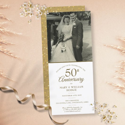 50th Wedding Jubileum Gold Heart Confetti Foto Kaart