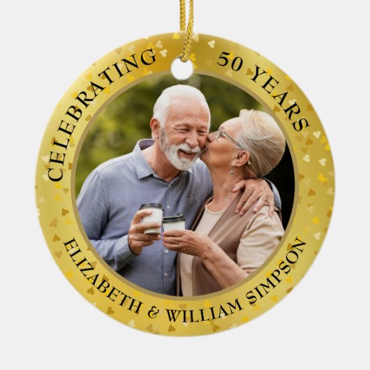 50th Wedding Jubileum Gold Hearts 2 Foto Keramisch Ornament (Voorkant)