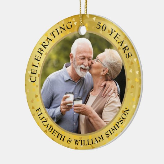 50th Wedding Jubileum Gold Hearts 2 Foto Keramisch Ornament (Links)