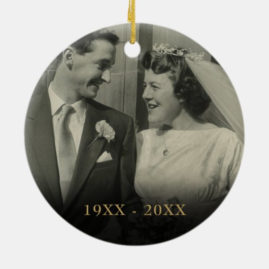 50th Wedding Jubileum Gold Hearts 2 Foto Keramisch Ornament (Achterkant)