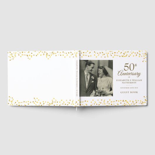 50th Wedding Jubileum Gold Hearts Foto Gastenboek (Volledig)