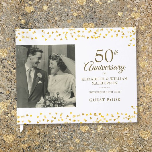 50th Wedding Jubileum Gold Hearts Foto Gastenboek