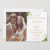 50th Wedding Jubileum Greenery Gold Foto Kaart (Voorkant)