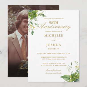 50th Wedding Jubileum Greenery Gold Foto Kaart