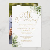 50th Wedding Jubileum Greenery Gold Foto Kaart (Voorkant / Achterkant)