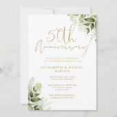 50th Wedding Jubileum Greenery Gold Script Kaart (Voorkant)